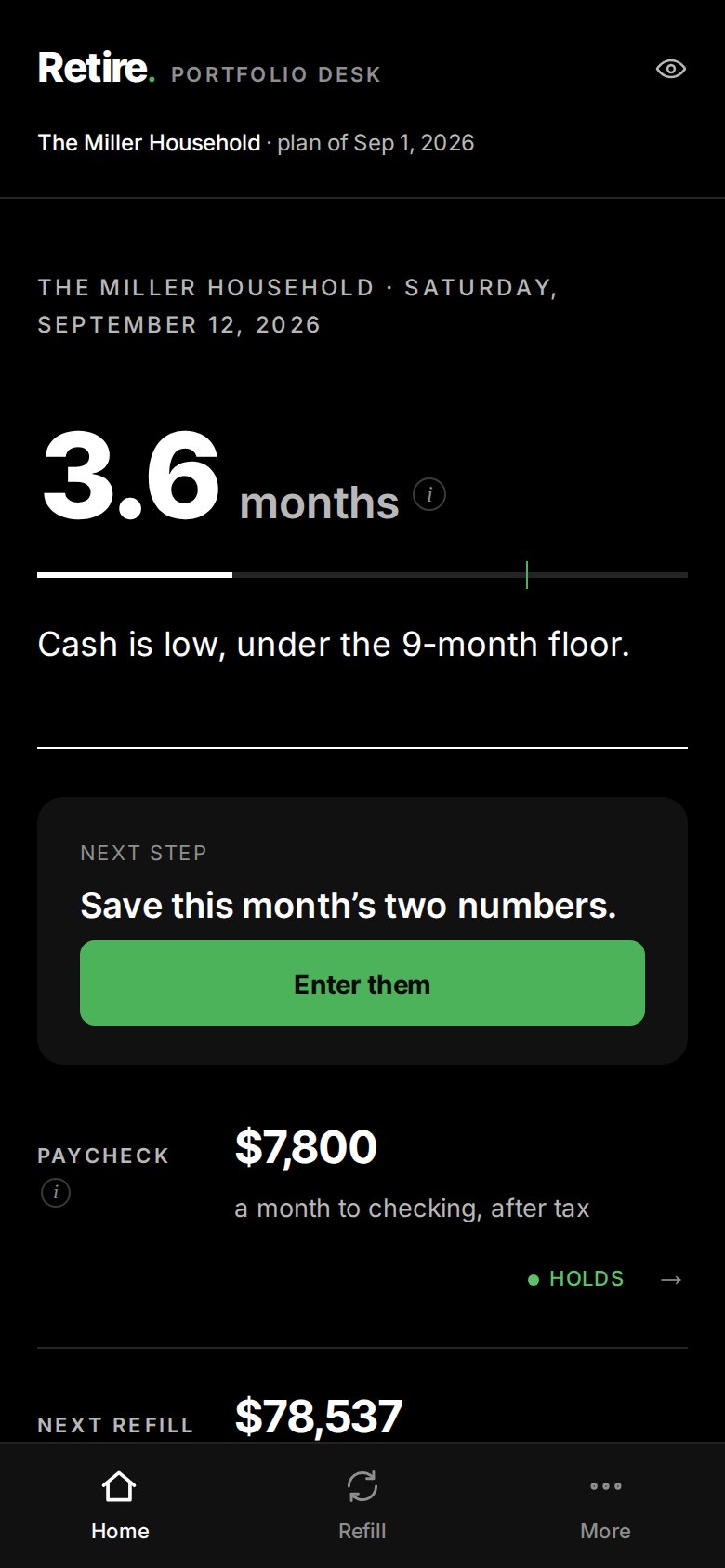 Home on a phone, dark mode