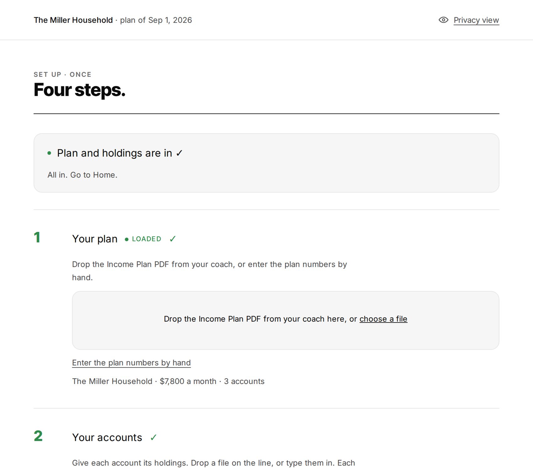 Set up: four numbered steps with the current one open